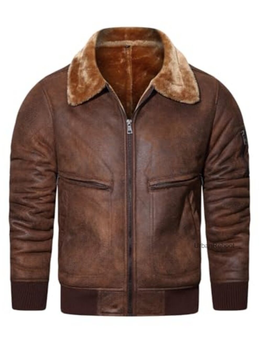 Men's Faux Leather Bomber Jacket Faux Fur Lined Winter Coat
